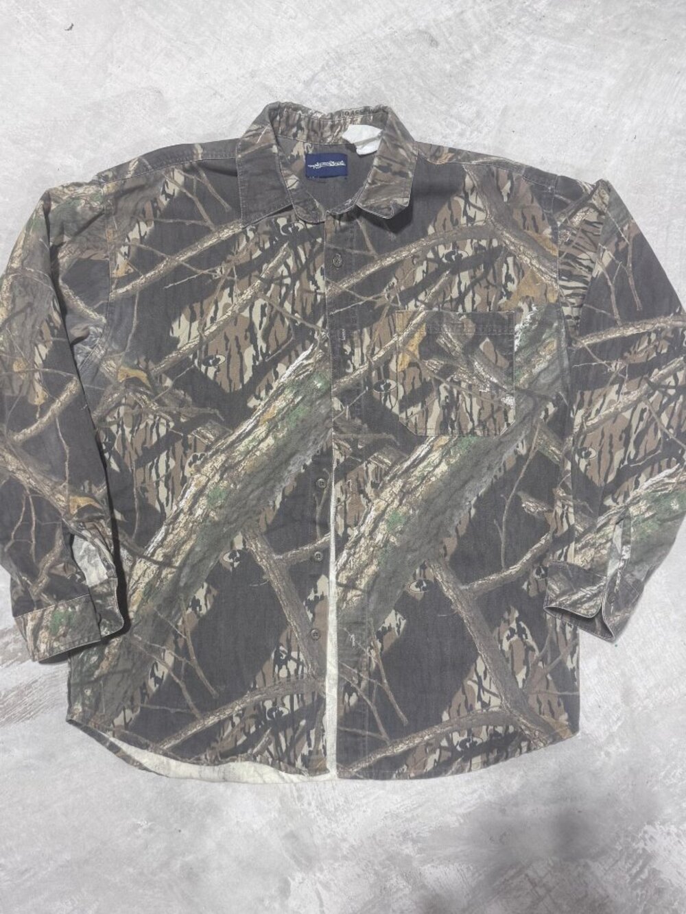 Vintage 90s Mossy Oak Shadow Branch Camo Button Shirt Fits XL Long Sleeve